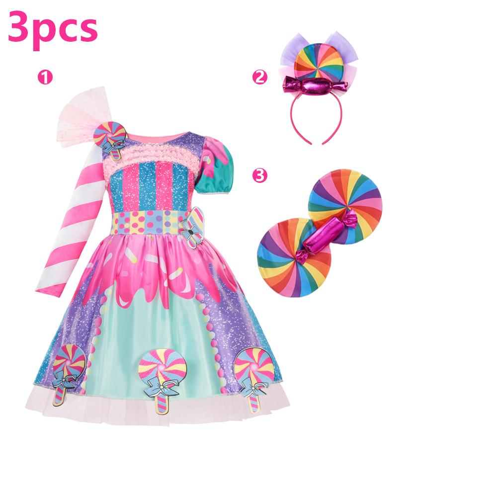 Children's Candy Dress Candy Princess Cosplay Costume Purim Carnival Party Fancy Dress Dress with Candy Hat Suit Prom Costume