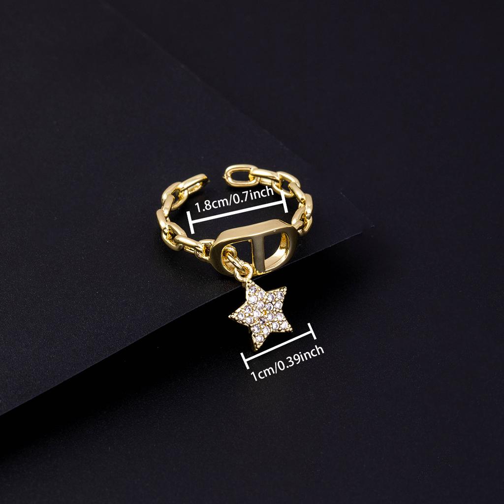 Star Diamond Letter Cd Ring Niche Design Pendant Trendyy Daily Versatile Women's Ring New Open Adjustable Ring