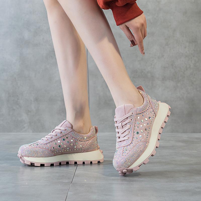 Plateausohlen Strassleder Forrest Gump Schuhe Damen 2025 Frühling neue vielseitige atmungsaktive lässige Dad-Schuhe rosa Sneaker