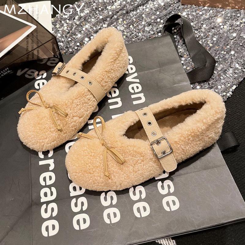 Fashion Women Fur Loafers Shoes Flats Warm Shallow Cotton Shoes Woman 2025 Trend Fashion Casual Shoes Winter Cozy New Mujer Zapatilllas