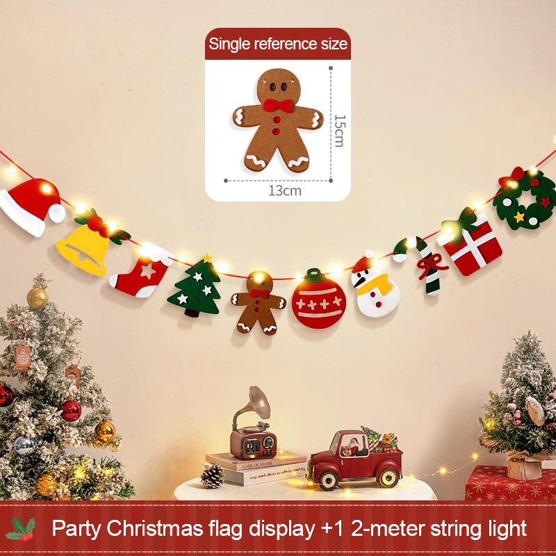 Christmas Deco Flag Pulling LED Lights String Christmas Tree Santa  Elk Ornaments Christmas Party New Year Decoration Pendant