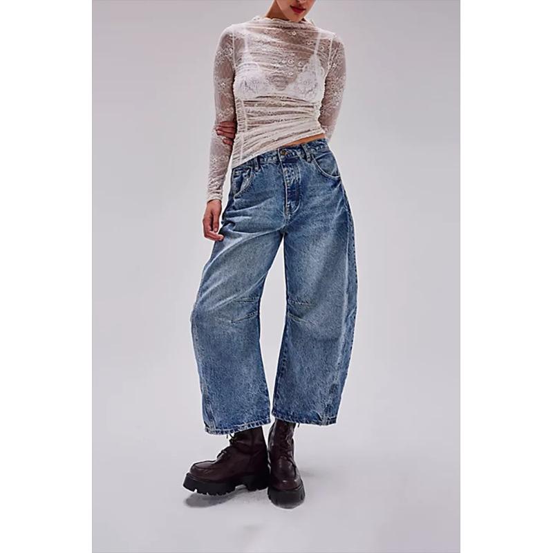 

Women s Denim Solid Color Loose Wide Leg Jeans Clothes Sale S темно-синий