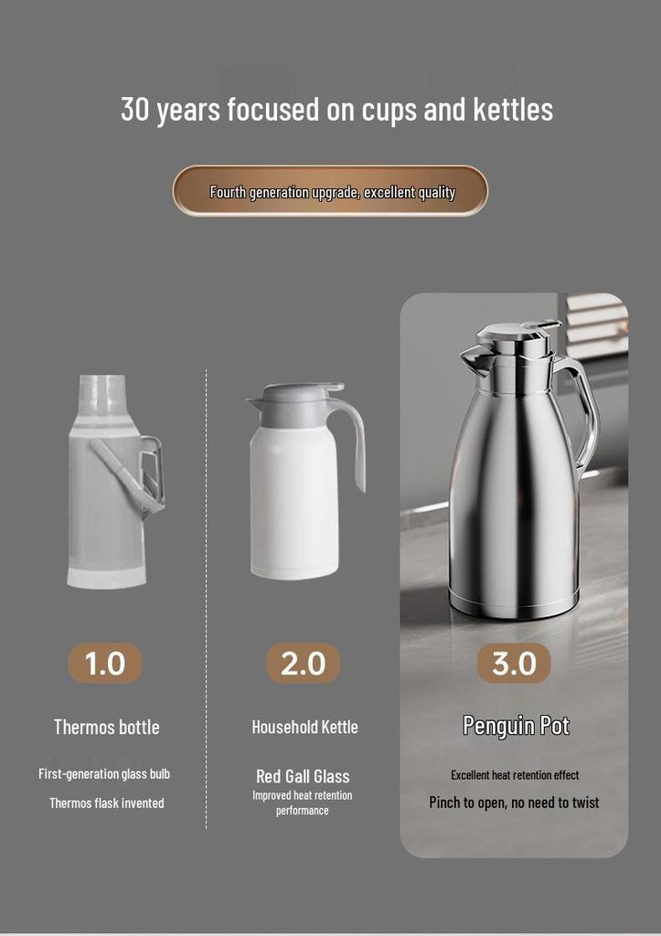 Large Capacity Stainless Steel Thermos Pot - Long-Lasting Hot Water and Boiling Bottle for Home or Restaurant Use.