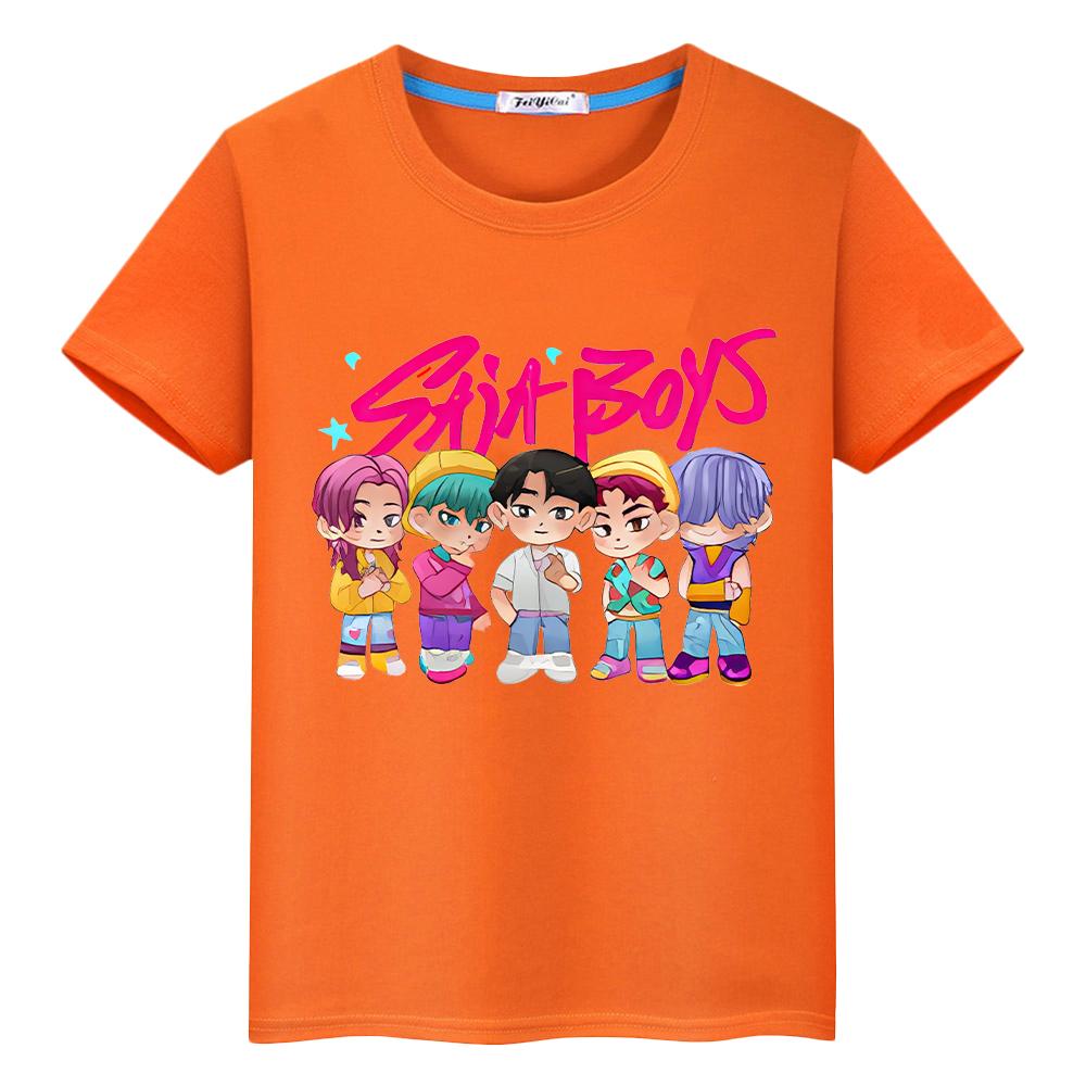 t shirt for kids boy 10year Saja Boys Print Cute Tops y2k kpop demon hunters Kawaii Tees 100%Cotton anime Short girls clothes