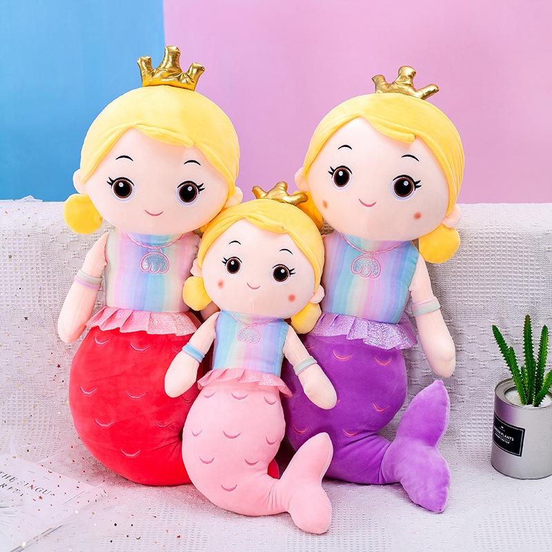 Cute Mermaid Plush Pillow Toy For Girls, Princess Bed Decor, Soft Velvet Stuffed Doll