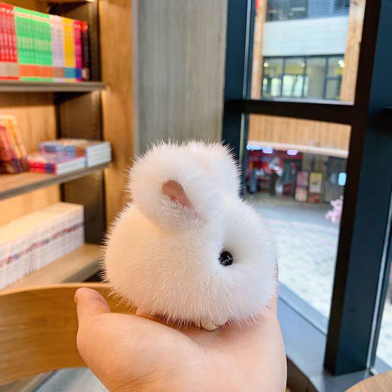 

Міні плюшевий кролик брелок - Шарм для сумки зі штучного хутра та прикраса для автомобіля рожевий