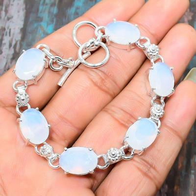 Meraviglioso braccialetto fatto a mano in argento sterling 925 con pietra preziosa opale lattiginoso