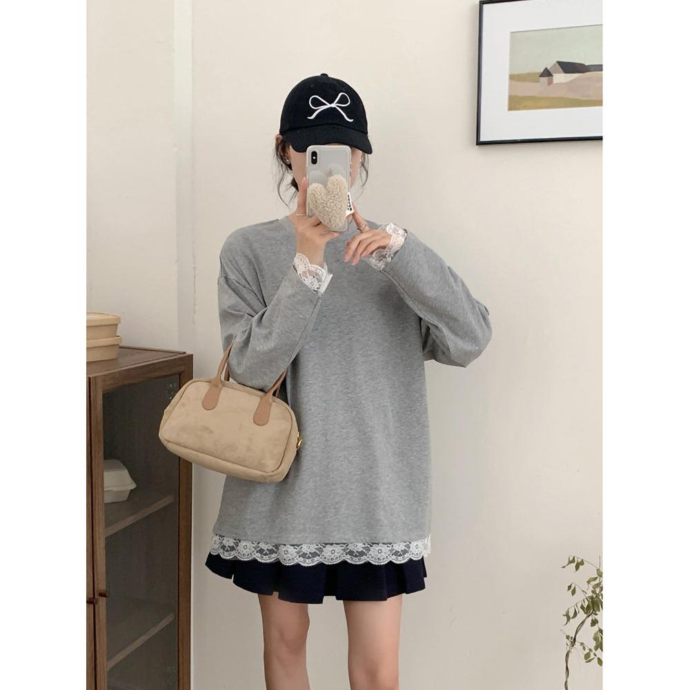 

YYFS женские модные повседневные весенне-осенние однотонные блузки и рубашки с круглым вырезом и длинными рукавами с принтом XXXL серый