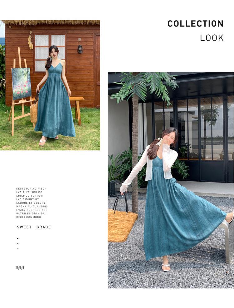 Women's Plus Size Summer A-Line V-Neck Suspender Dress, Chinese Style with Slim Waist and Tube Top Design