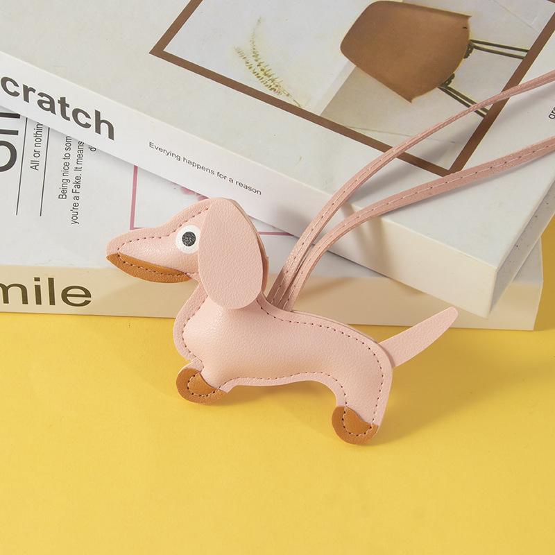 Cute Dachshund Bag Pendant PU Leather Puppy Dog Keychain Sweet Girls Women Bag Phone Pendant Trinket Car Key Ring Gift