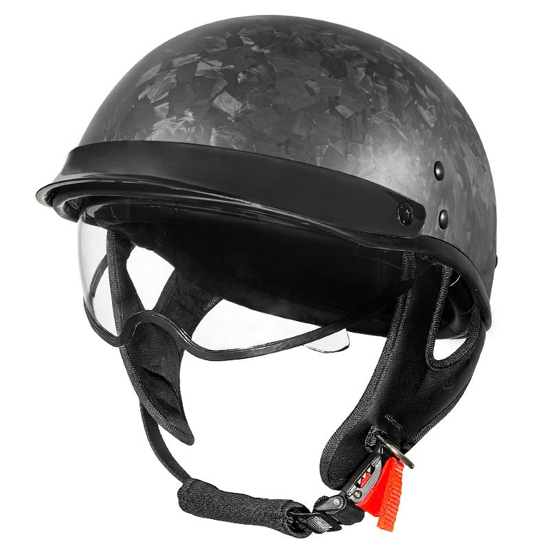 Ultimate All-Season Retro Helmet - Forged Finish Carbon, Sun Visor & Impact Protection