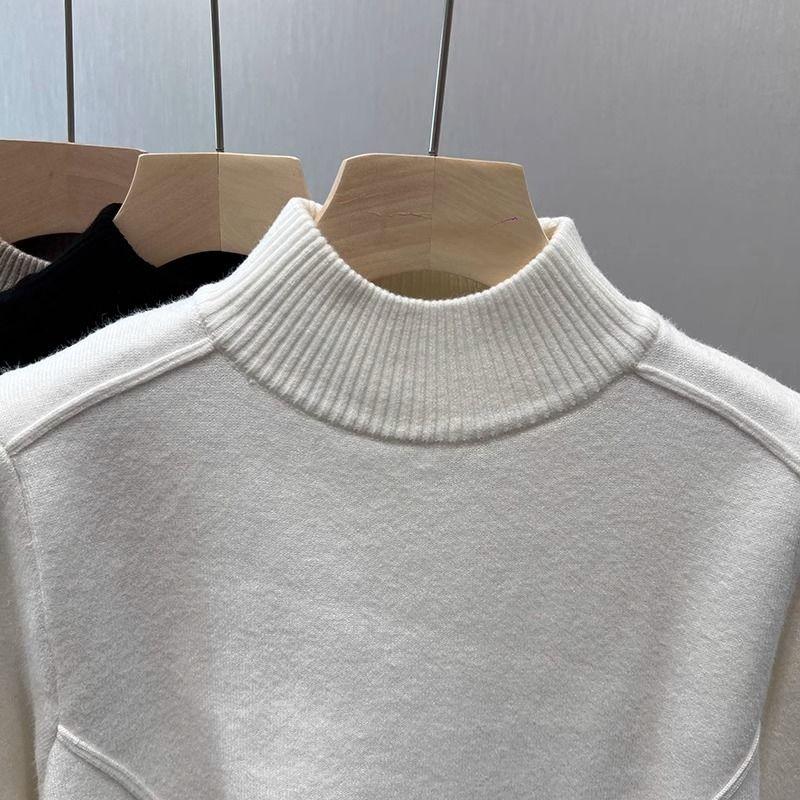 Vintage Fleece Thickened Turtleneck Sweater Women's Autumn Winter Solid Design Fashion Warmth Integrated Velvet Inner Pullover Base Tops