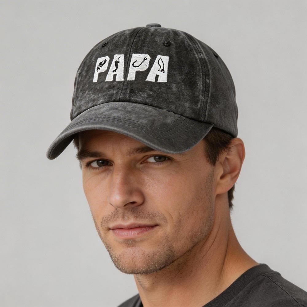 Adjustable Dad Hat PAPA Letter Embroidery Fishing Sun Hat FashionVintage Fishing Hook Hat  For Dad