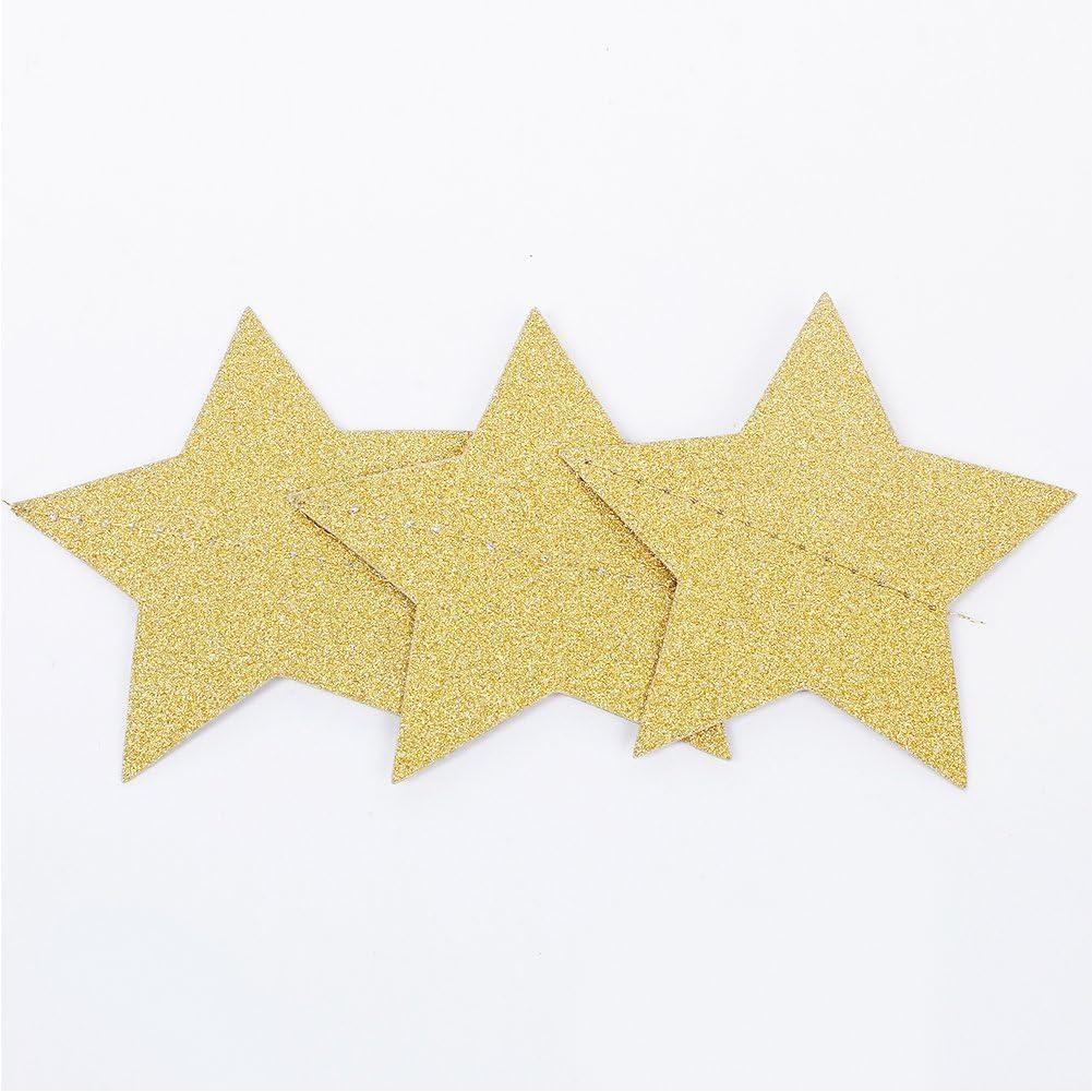 MOWO Star Paper Garland Circle Hanging Decor 3'' in Diameter 10ft (Gold Glitter, 2pc)