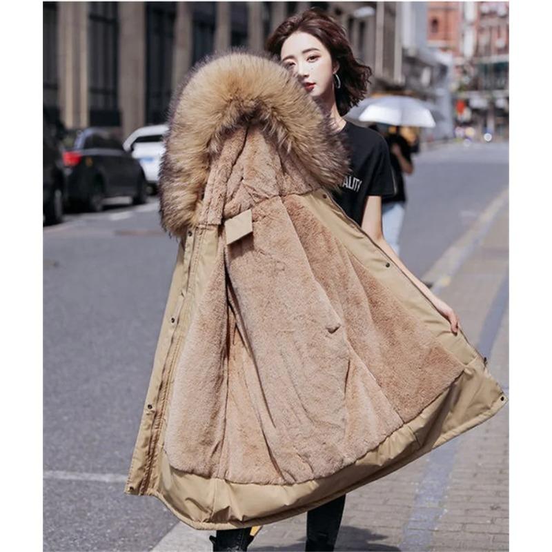 Winter Jacket Women Parka Clothes Long Coat Wool Liner Hooded Jacket Fur Collar Thick Warm Snow Wear Padded Parka