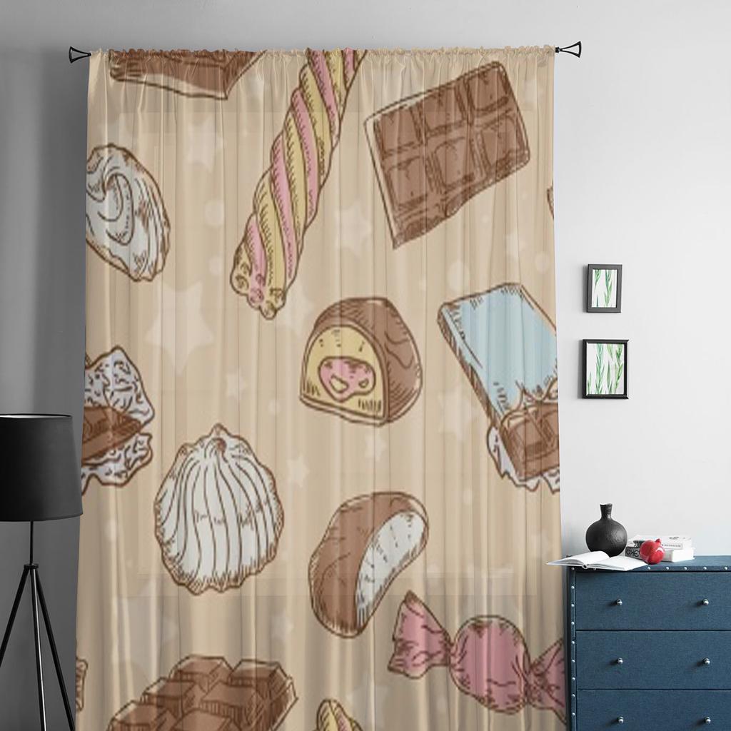 Vintage Słodycze Cukierki Batony Czekoladowe I Marshmallow Przezroczyste Zasłony do Salonu Tiulowa Zasłona Okienna Sypialnia Kuchnia Zasłony