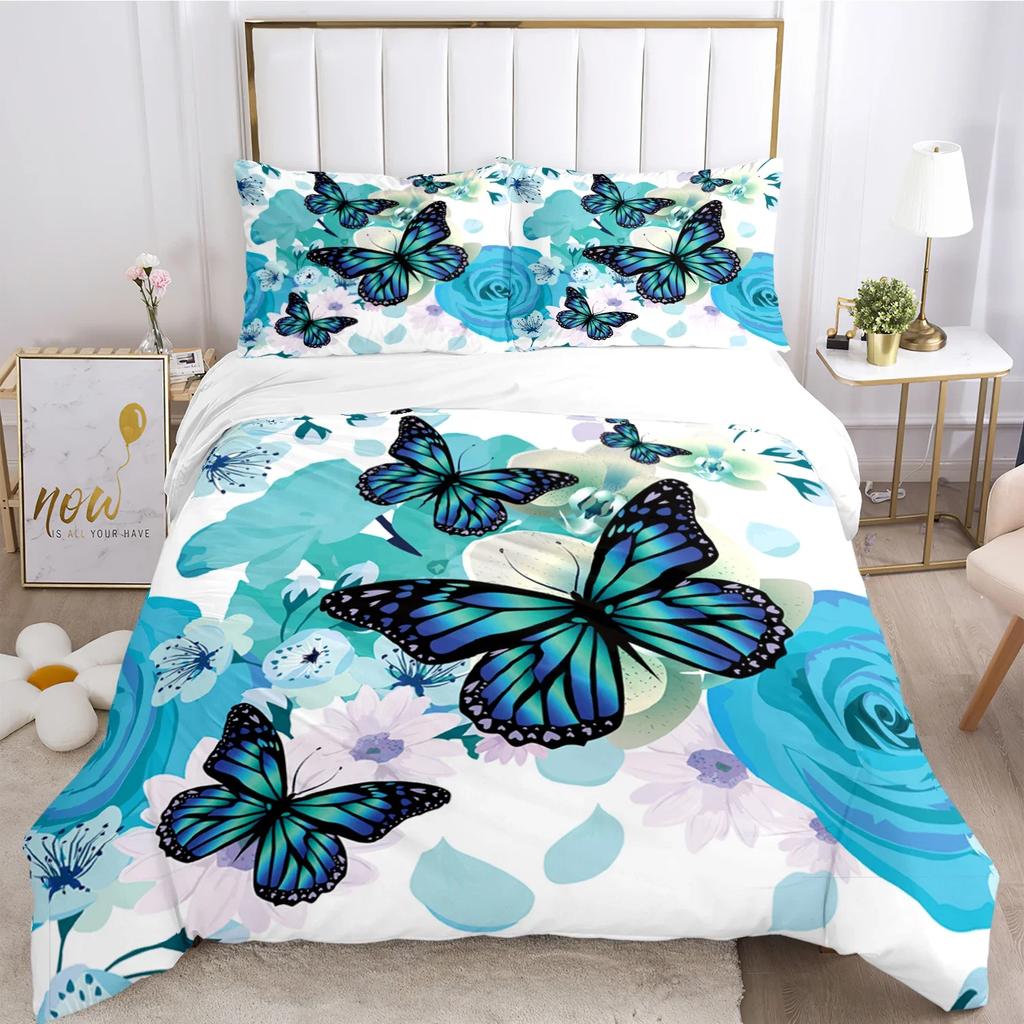Cartoon Butterfly HD Print Polyester Bedding Sets Girl Kids or Adults for Beds Quilt Cover Pillowcase King Size  Bedding Set