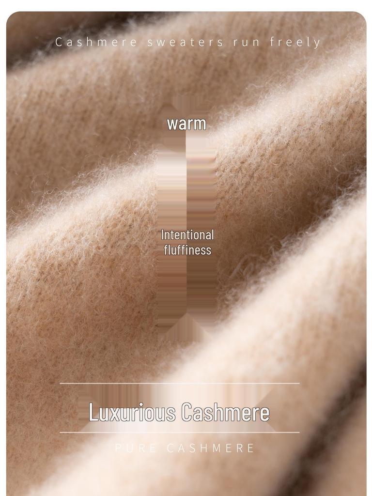 Women's Cashmere Knit Pullover: Seven-Stitch Rolled Hem, Half-High Collar, Solid Color Sweater