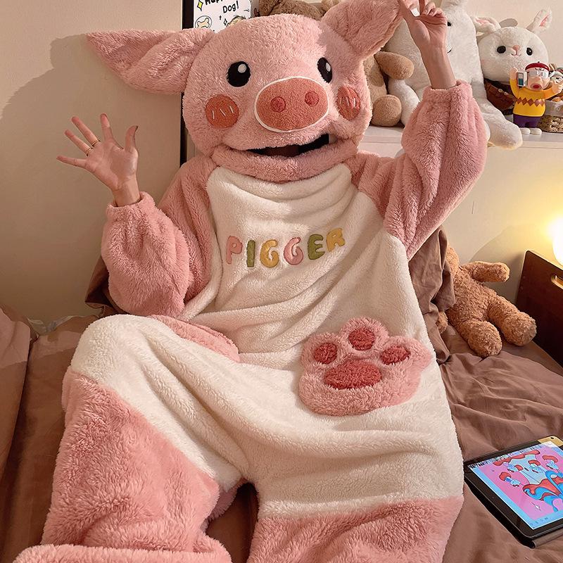 Damen Fleece-gefütterte Halloween-Pyjamas - Einteiler Cartoon-Kürbis-Design für Herbst/Winter Hauskleidung oder Outdoor-Bekleidung