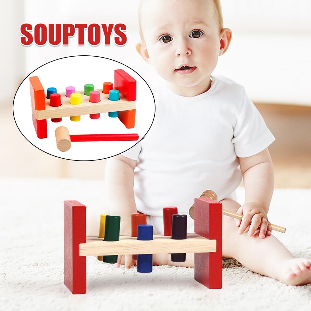 Educational Toy For 2 Years Old Colorful Wooden Knocking Stand For Toddler