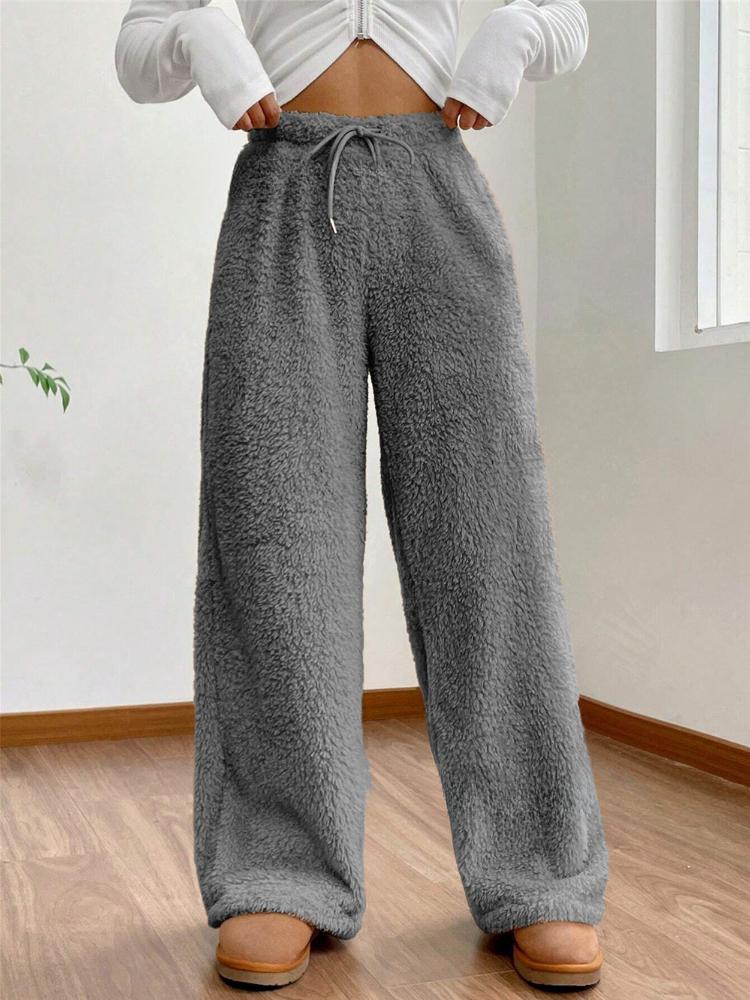 Autumn and Winter Solid Color Fashionable Plush Casual Pants, Loose and Comfortable Plush Warm Pants for Women