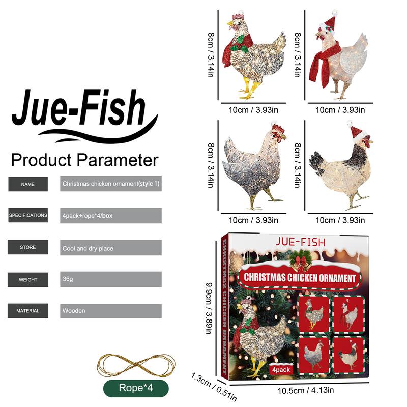 4pcs Christmas Tree Hanging Pendant Scarf Chicken Holiday Festival Decoration Outdoor Xmas Tree Funny Home Christmas Ornament