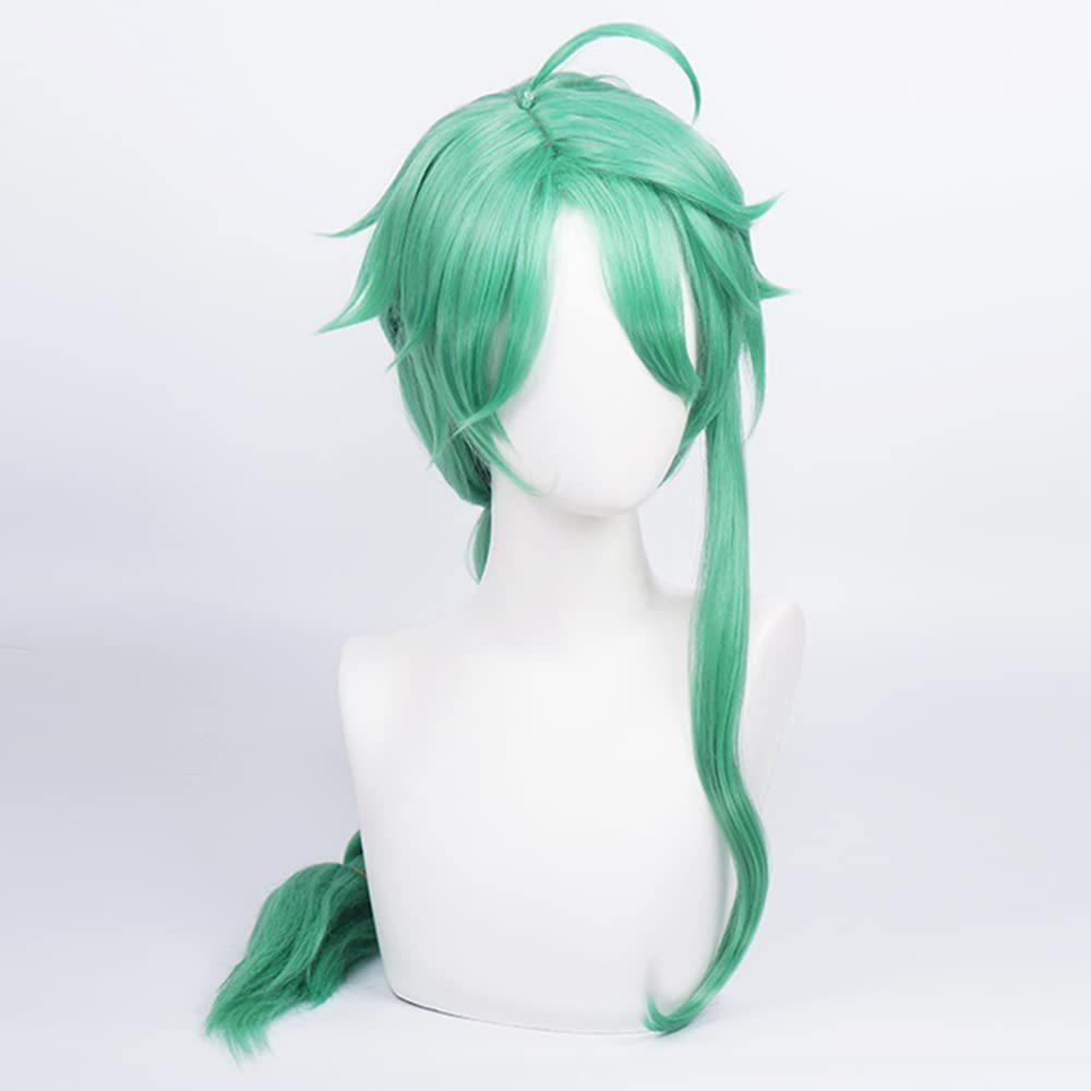 Anime Wig Genshin Impact Atractylodes Bag Green Fried Dough Twists Braid Dull Hair Bangs Long Cosplay
