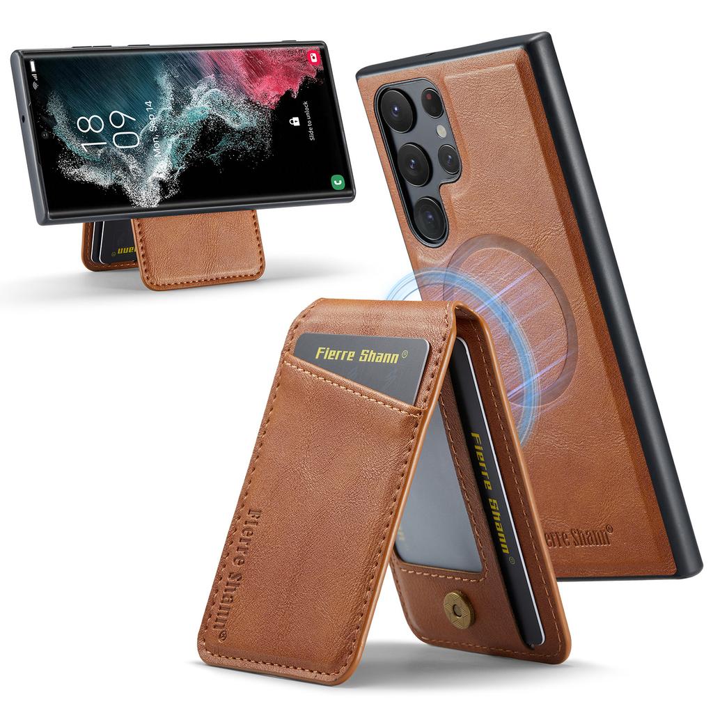 025 Style For Samsung Galaxy S22 Ultra 5G Case RFID Blocking Leather+TPU Phone Cover Detachable