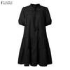 ZANZEA Women Casual Round Neck Short Sleeve Lace Patchwork Dress