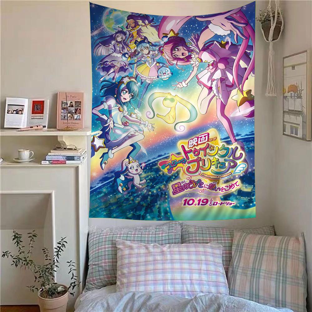 Pretty Cure Star Twinkle Movie Wall Tapestry Magical Girl Group Vibrant Aesthetic Cozy Room Decor for Mahou Shoujo Kids Fans