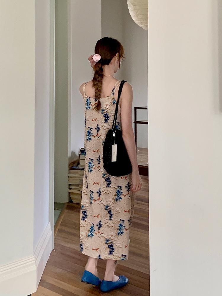 

V-neck Magnolia Camisole Dress - Women s Slimming Imitation Silk Satin Long Dress XL [100-115]