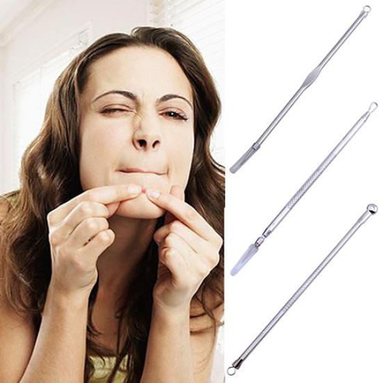 3 Pcs Double Ended Blackhead Comedone Blemish Acne Extractor Remover Tool Set