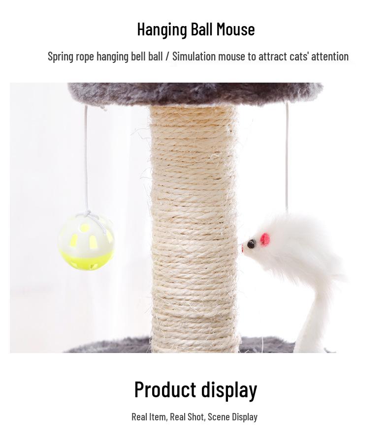Sisal Cat Tree & Scratching Post: Double-Layer Platform, Wear-Resistant, No Shedding, Entertaining Toy for Bored Kittens.