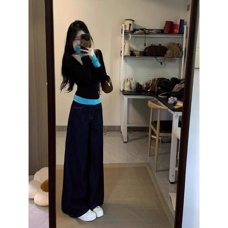 Spring Autumn Fake Two Pieces Patchwork T-shirt Women Long Sleeve All-match Bottomed Tee Slim Pullover Top
