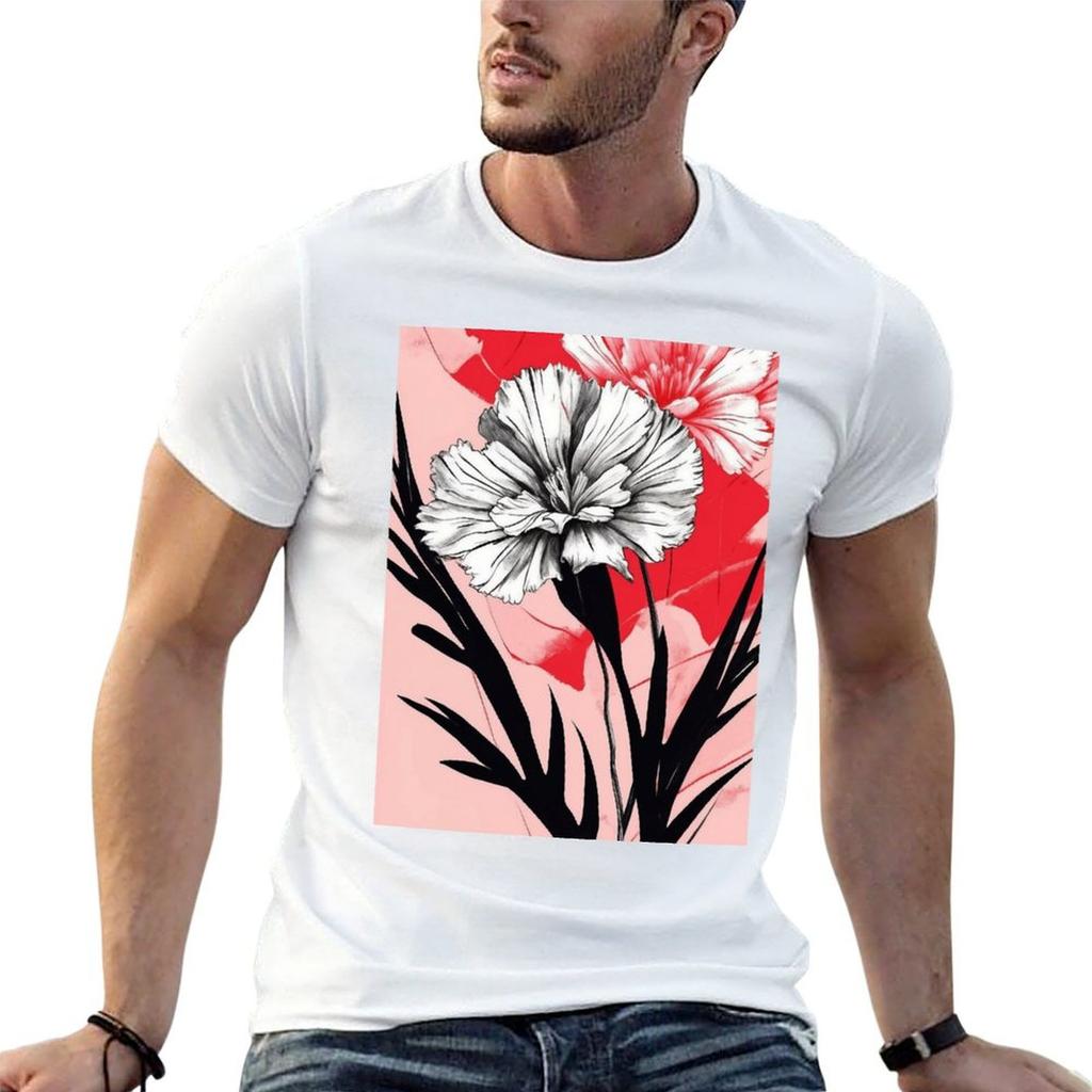 Carnation  black and red background T-Shirt cotton t shirts man 100% g man t shirts for men t s
