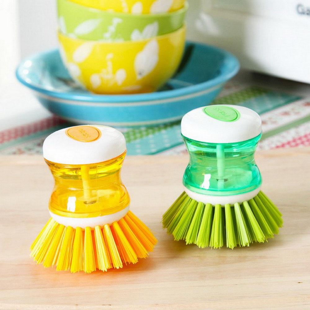 Brosse à vaisselle automatique créative avec tasse de stockage de liquide vaisselle, brosses de nettoyage en plastique pour chaudière de cuisine