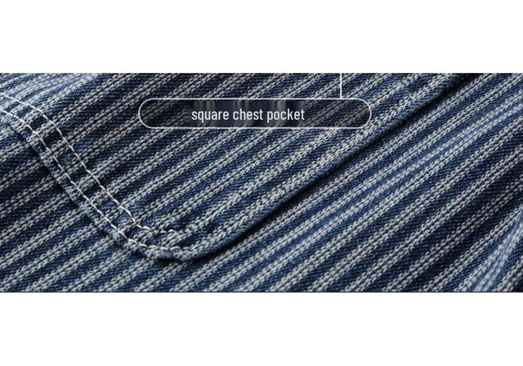 Men's Retro Vertical Stripe Denim Shirt - Spring/Autumn Loose Fit Long Sleeve Jacket