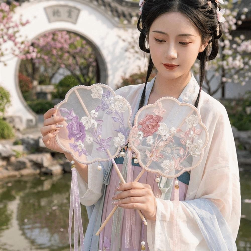 Decorative Chinese Style Fan Handheld Floral Pattern Silk Fan Hanfu Fan  Photography Props