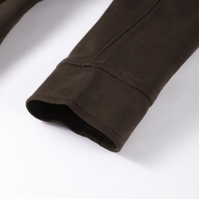 Dámská teplá semišová bunda tmavě hnědé barvy s klopami na šněrování, s dlouhým rukávem, na dojíždění, blejzr v retro britském stylu, temperamentní bunda, podzim 2025