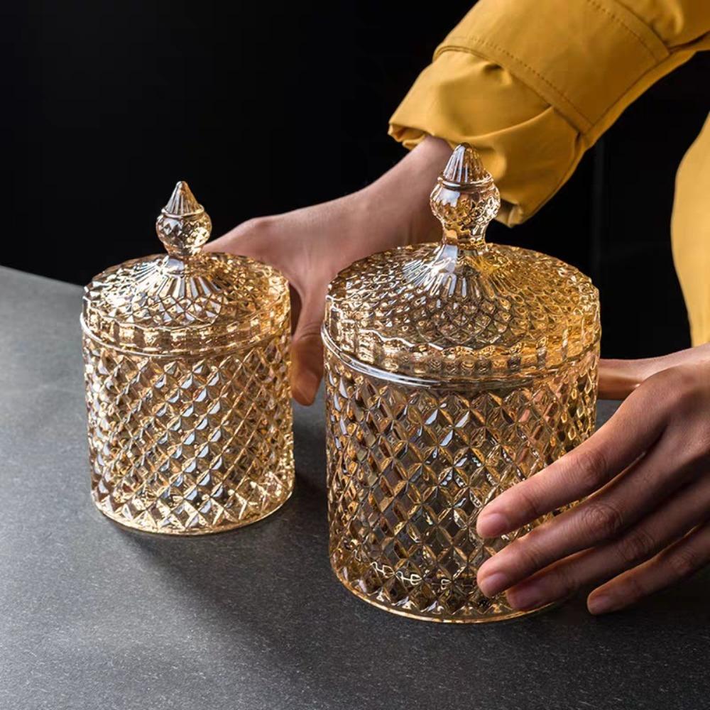 300/600ML with Lid Glass Storage Canned Household Suger Jar New Diamond Candy Box  Household