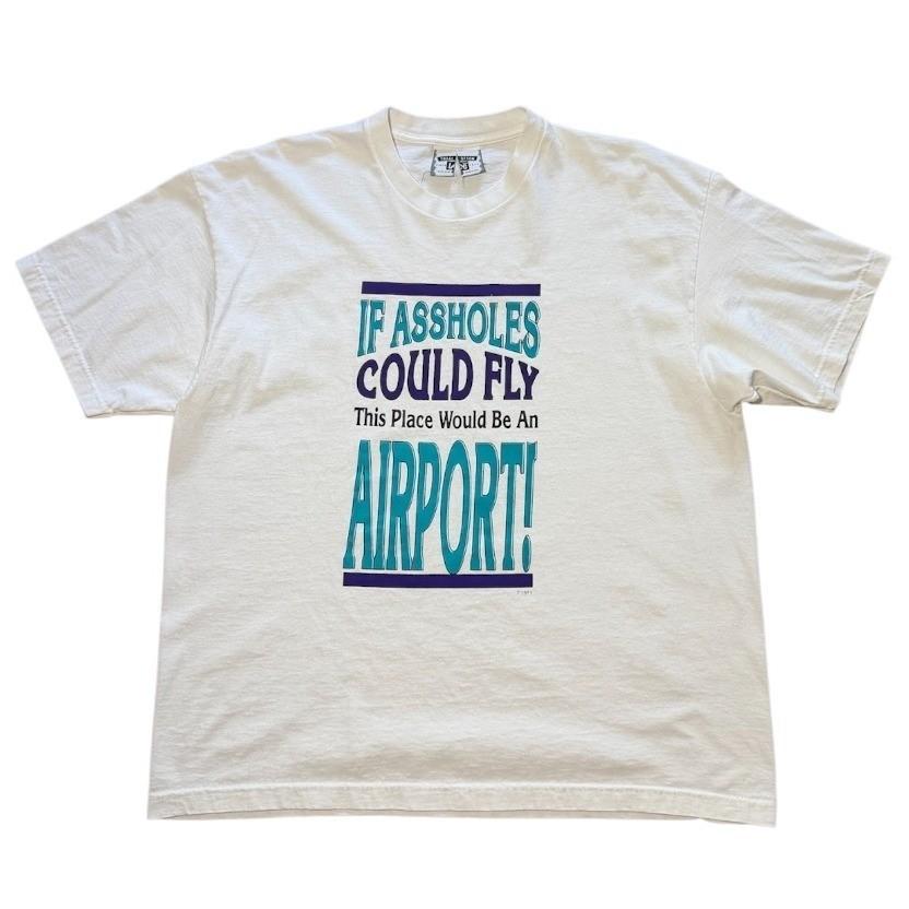 Vintage 90s Airport Flying Sarcasm Funny Humour Novelty Joke Graphic T-Shirt XXL