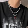Titanium Steel Bright Red Cross Necklace for Man Trend Double-layer Collarbone Choker Male Pendant  Kpop Gift Wholesale