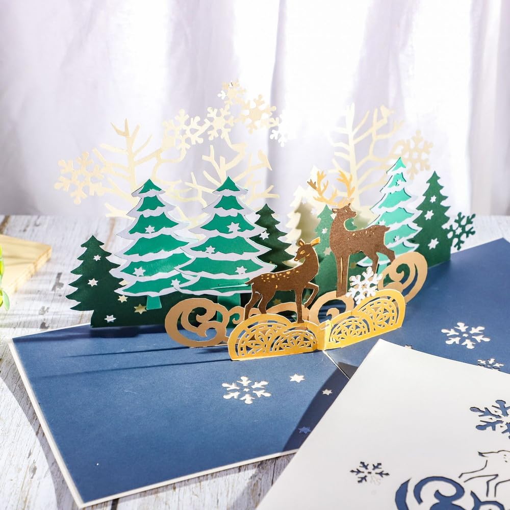 Moin Moin Christmas Set of 2 Message Delicate and Beautiful 3D Beautiful 2411xme358 Cards, (Envelopes Included), Cards, Grading, Pop-Up Reindeer,