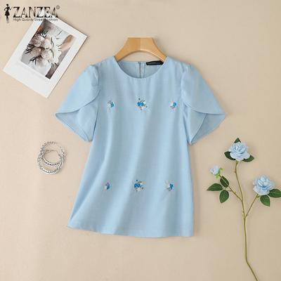 Blusa Estiva da Donna a Girocollo Casual a Maniche Corte con Stampa