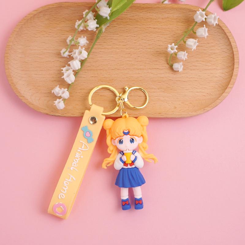 Trendy Milk Tea Girl Cartoon PVC Keychain & Bag Pendant синий