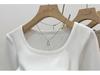 Women's U-Neck White Long Sleeve Fleece Lined T-Shirt, Slim Fit - 2024 Spring/Autumn/Winter Collection