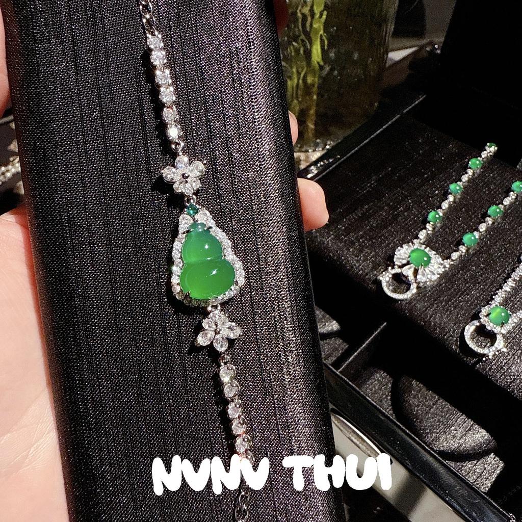 Jewelry, Chalcedony Agate Yang Green Gourd Ice Pendant Lock Necklace, Classic Comparable To Jadeite Fulu Bracelet
