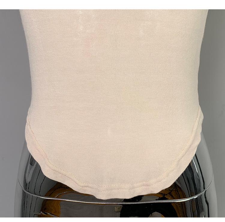 Korean Dongdaemun Sheer High Neck Slim Fit T-Shirt with Five-Point Sleeves