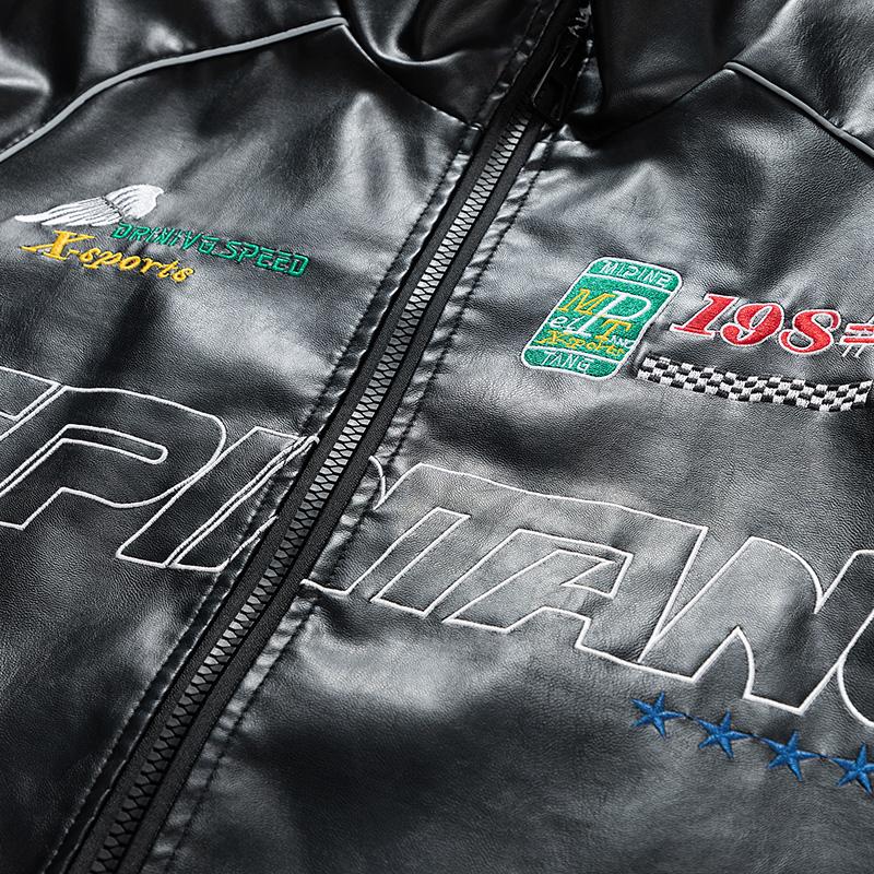 Primavera e Autunno Abbigliamento da Motociclista Uomo Marca di Moda Giacca in Pelle PU Giacca Sottile Cappotto alla Moda Ricamo