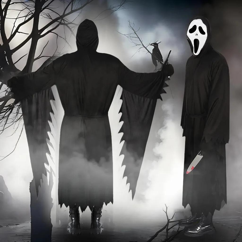 Halloween Dämon Geister Kostüm Mann Frauen Erwachsene Schwarz Schrei Tod Dämon Sensenmann Cospaly Kleidung Mit Maske Spiel Kostüme